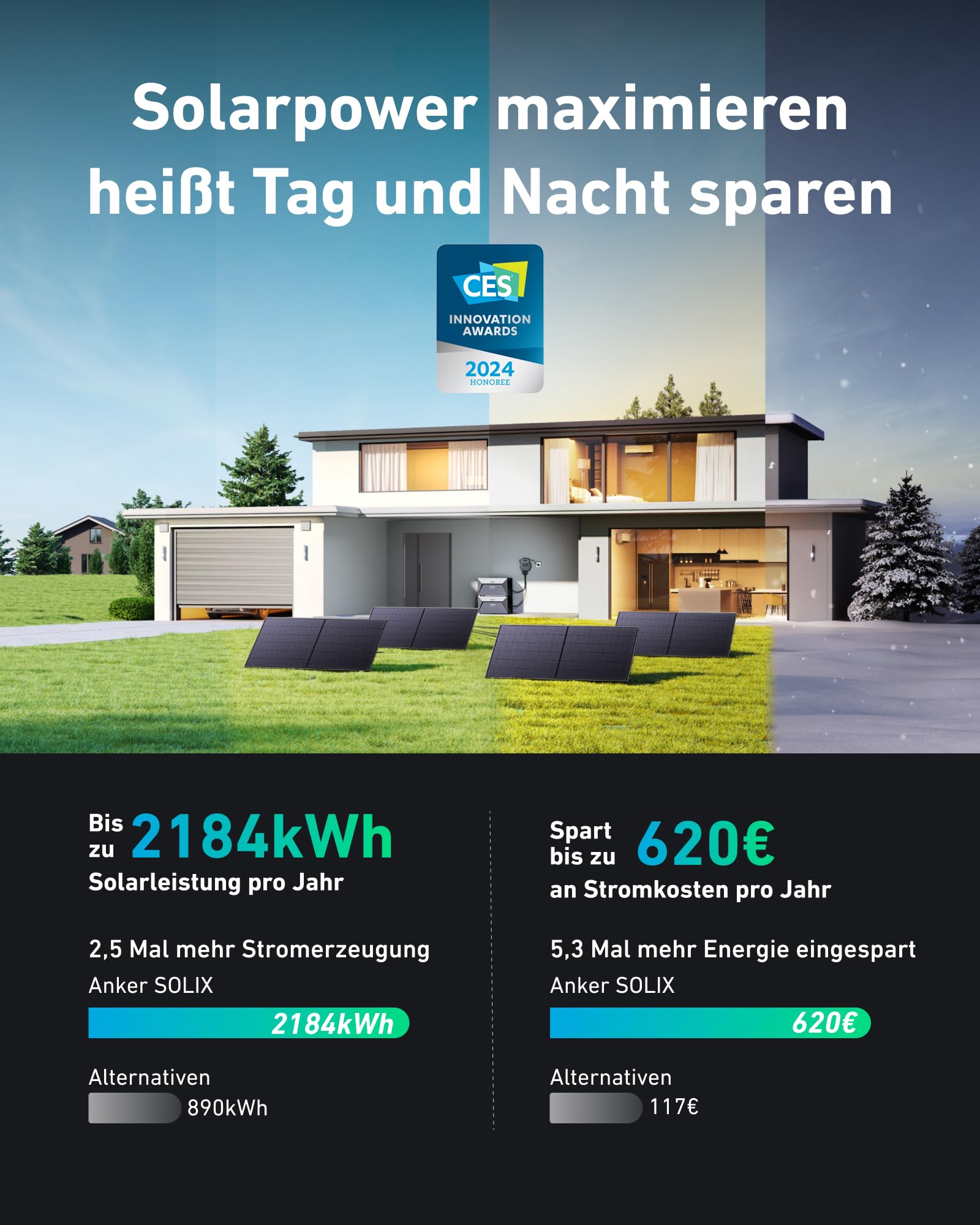 EFORU Balkonkraftwerk mit Speicher (1760W, 3200Wh), mit 2x Anker Solarbank E1600, 4x440W Solarmodule, Apsystems Wechselrichter, Kabel