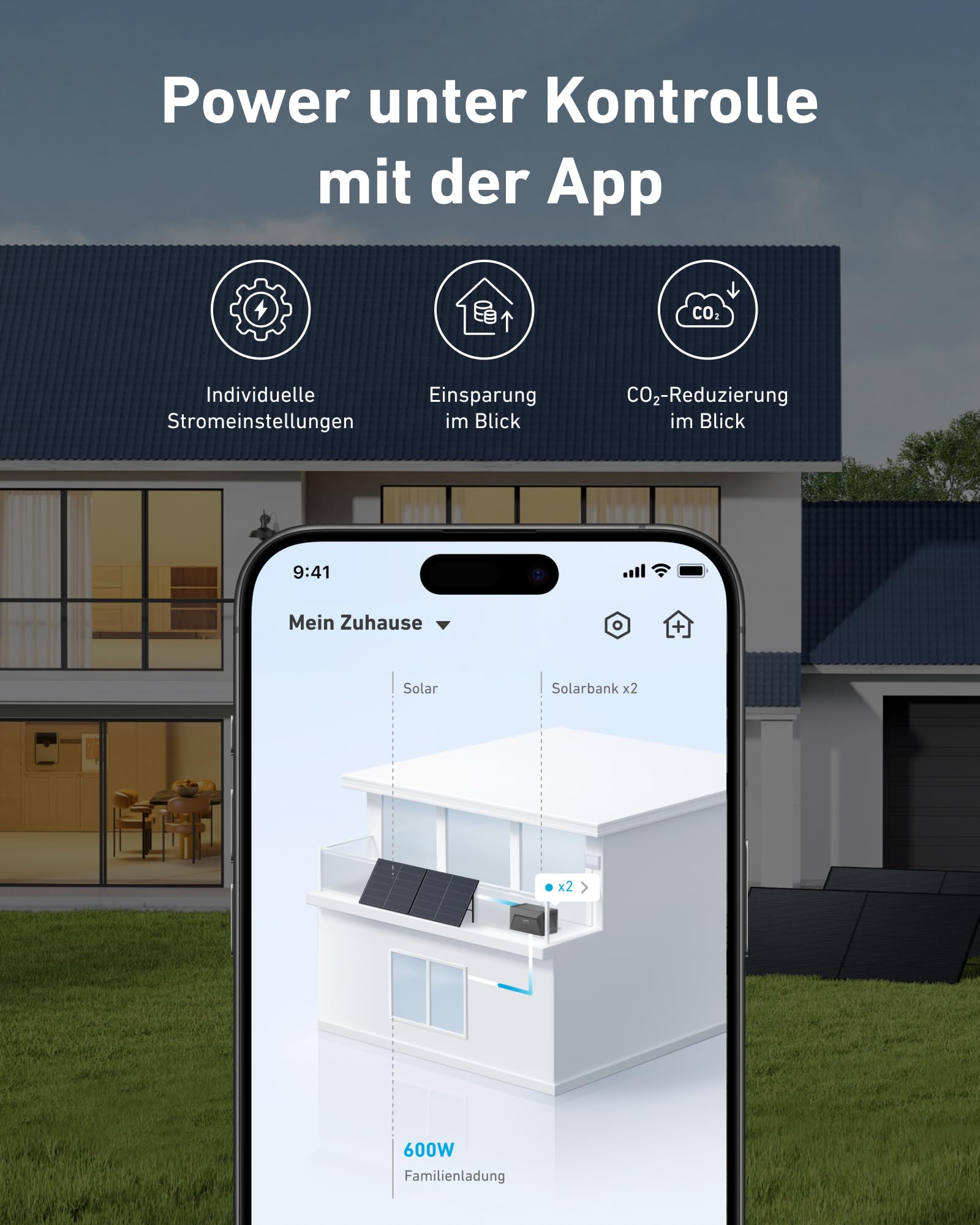 EFORU Balkonkraftwerk mit Speicher (1760W, 3200Wh), mit 2x Anker Solarbank E1600, 4x440W Solarmodule, Anker Wechselrichter, Kabel