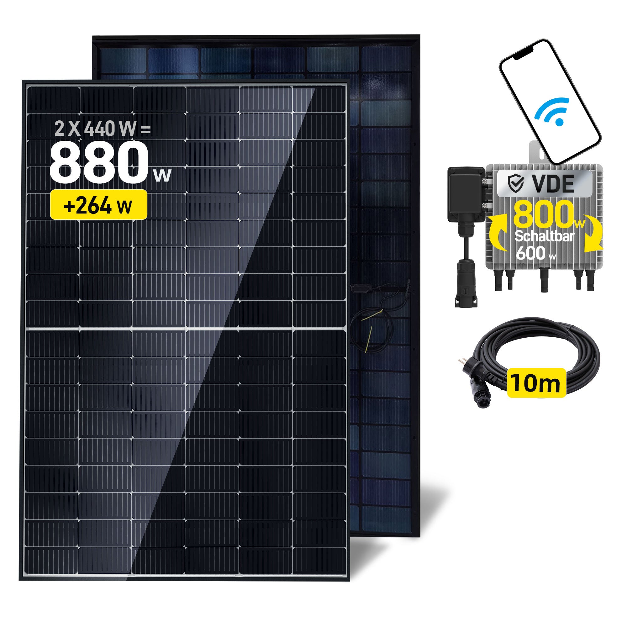 EFORU Balkonkraftwerk 880W mit 2x440W Bifazialer Glas Solarmodule, Deye Wechselrichter, Kabel