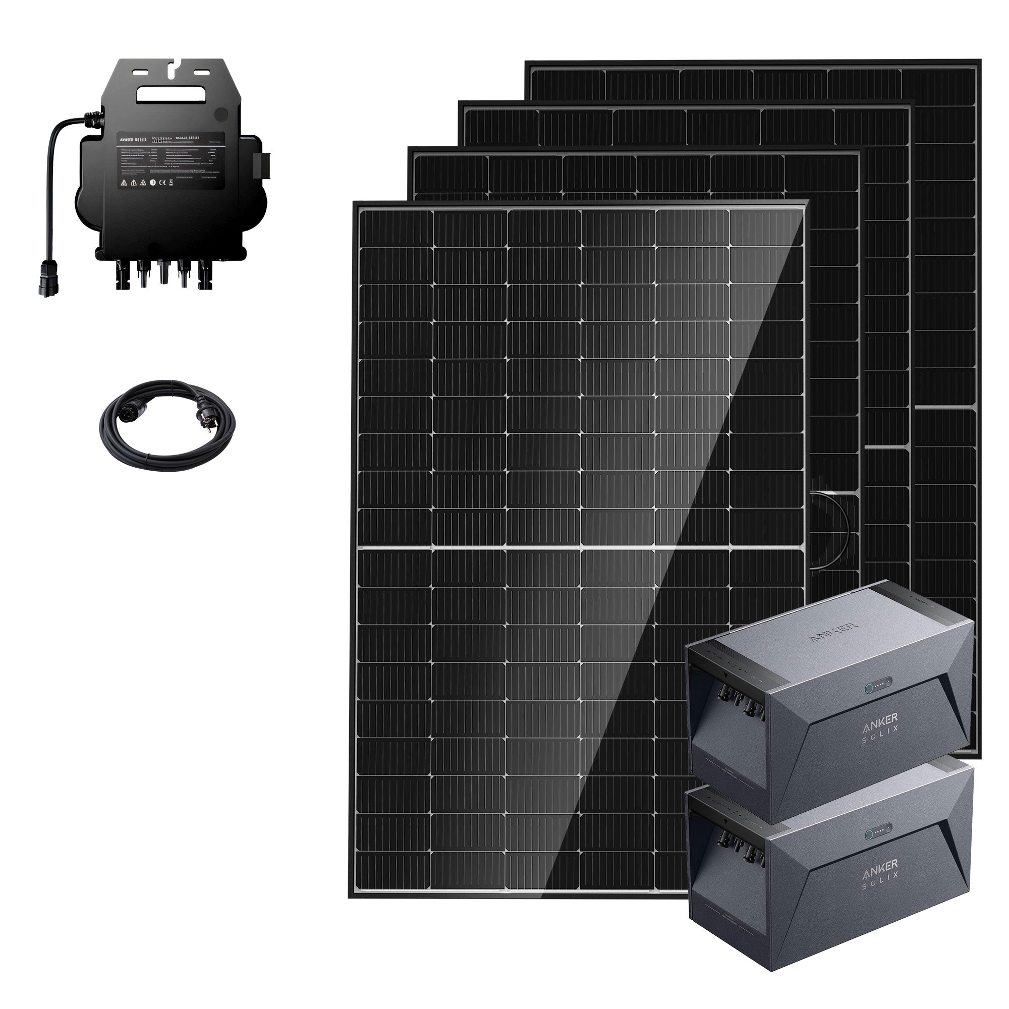 EFORU Balkonkraftwerk mit Speicher (1760W, 3200Wh), mit 2x Anker Solarbank E1600, 4x440W Solarmodule, Anker Wechselrichter, Kabel