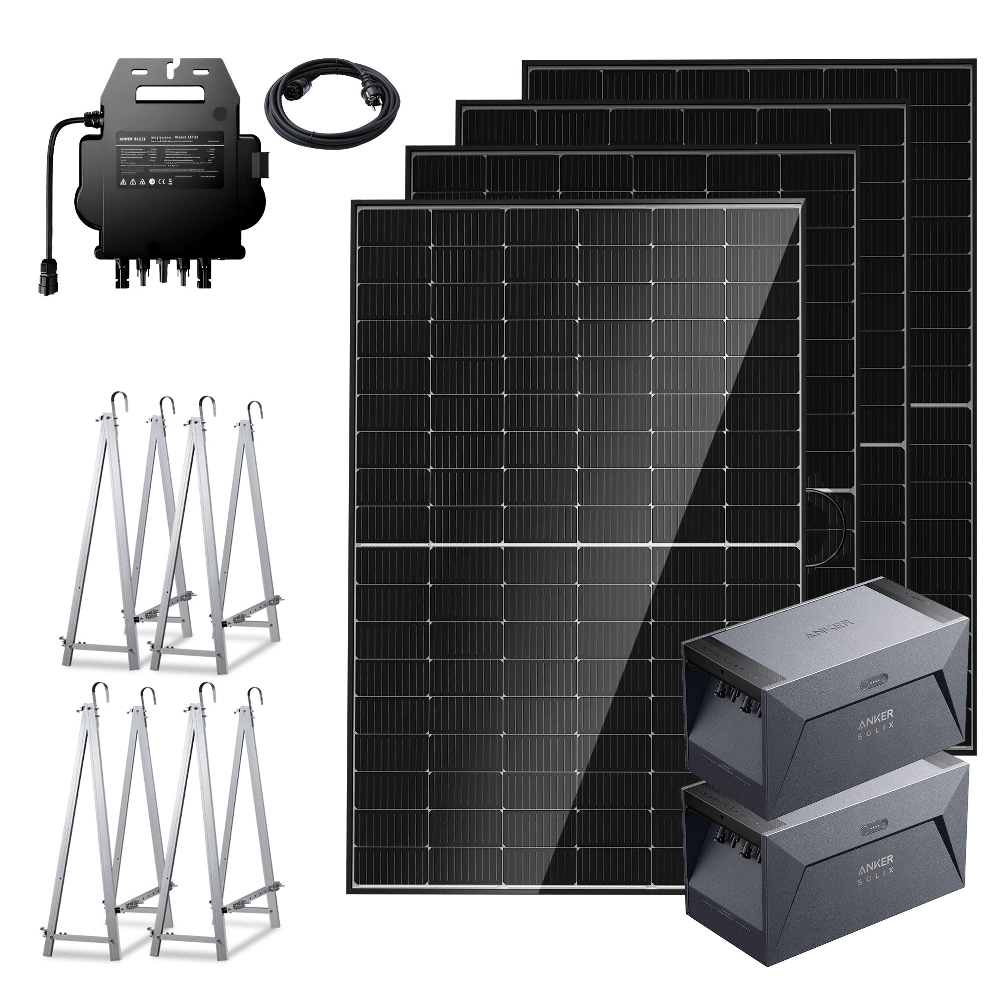 EFORU Balkonkraftwerk mit Speicher (1760W, 3200Wh), mit 2x Anker Solarbank E1600, 4x440W Solarmodule, Apsystems Wechselrichter, Kabel